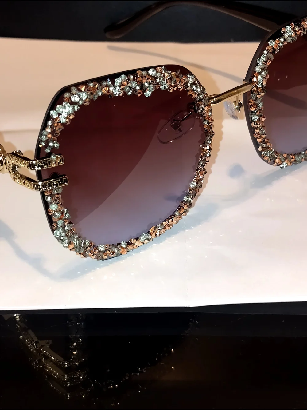 Luxed Black Crystal-Trim Women's Sunglasses